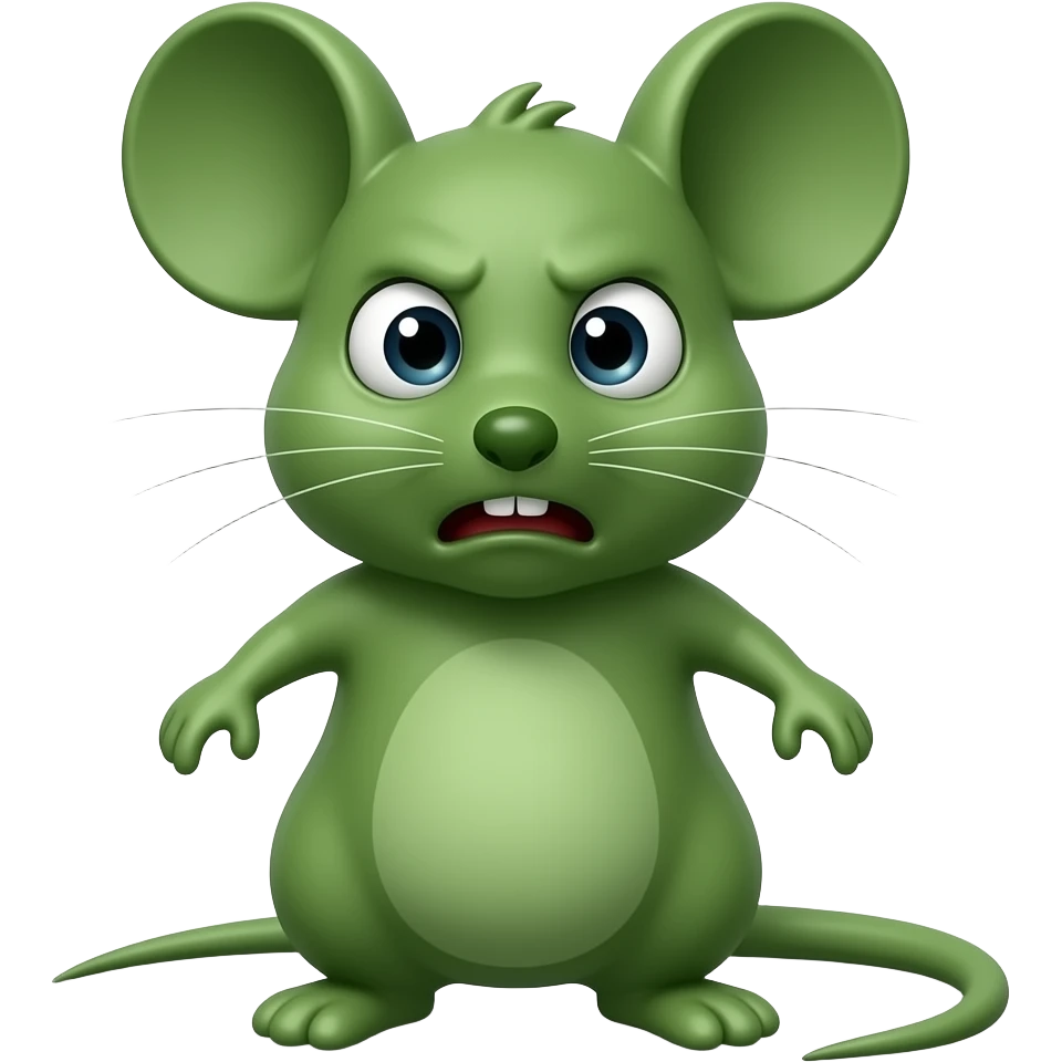 A little green mouse standing upright, with arms and legs that look like those of a little person, staring at us with a disgusted and nauseating look on its face—it looks like it’s about to throw up. The mouse’s body is entirely green. emoji