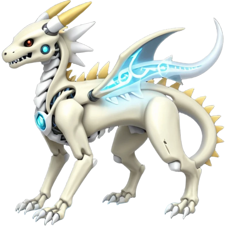 futuristic Skeleton-Cyborg-Reshiram-Manectric-Electrike-Salandit-Cubone-Umbreon-Marowak-Draco-Fakémon-hybrid-creature (full body), 4 legs emoji