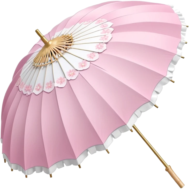 A beautiful pretty cute pastel pink and white umbrella-parasol with sakura patterns and white frills emoji