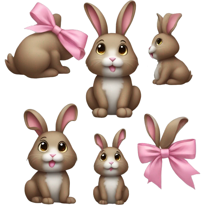 cute brown bunny with pink bow, one leg white, other gray emoji