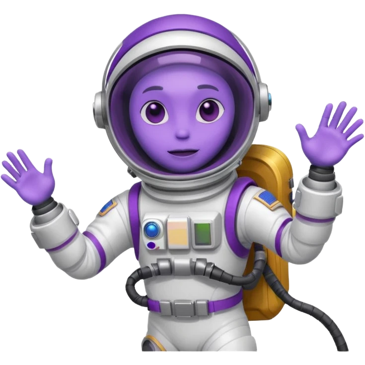 Purple alien floating with jetpack, white Astronaut emoji
