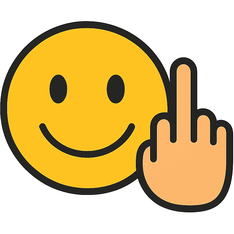 classic smiley face like 😊 emoji with a hand next to it showing the middle finger, modern icon style, clean lines, simple color palette emoji