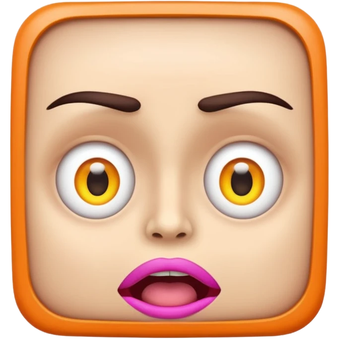 A wide-eyed face with glowing neon pupils and angular eyebrows, mouth open in a square shape emoji