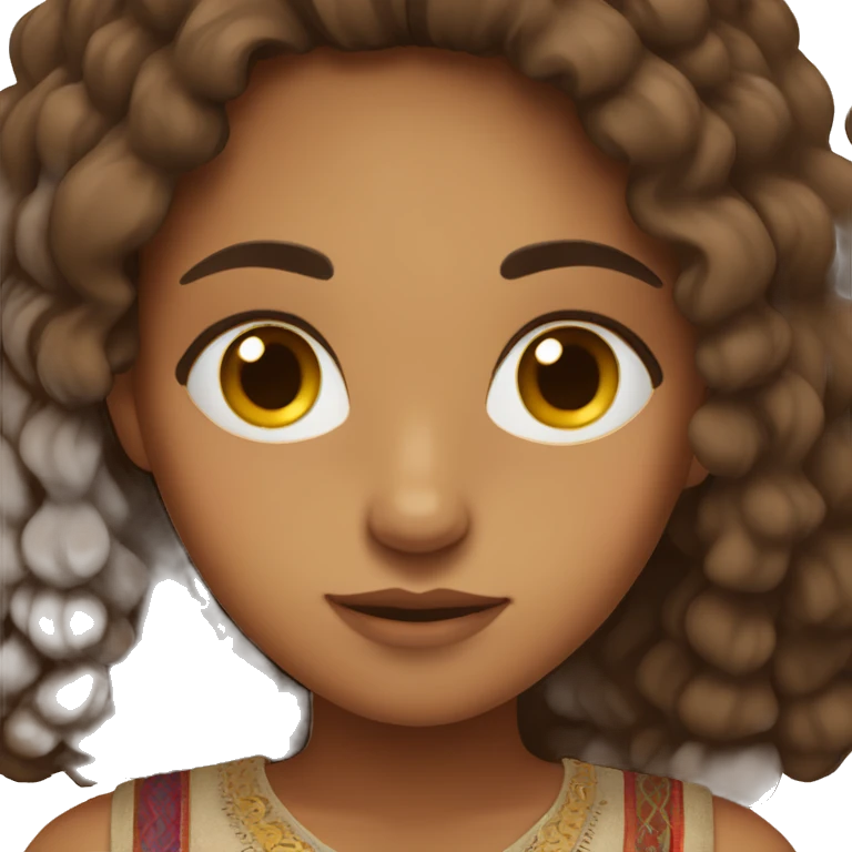 a half indian half english girl with freckles and brown eyes and thick brown hair  emoji