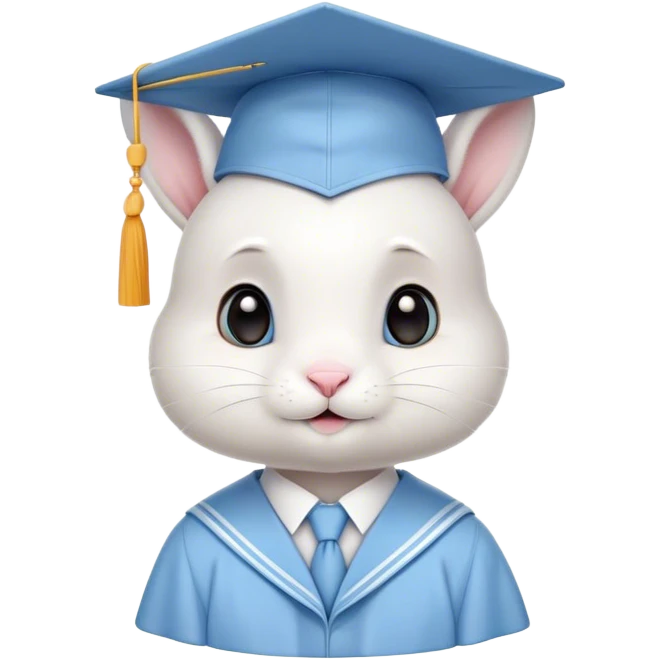 CUTE LITTLE WHITE BUNNY in LIGHT BLUE graduation uniform graduation cap emoji