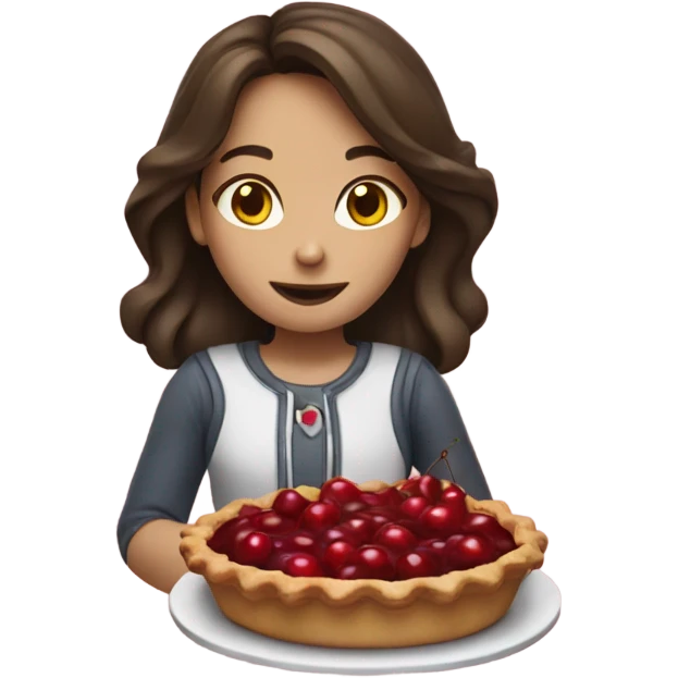 Girl, brunette, eating cherry pie emoji