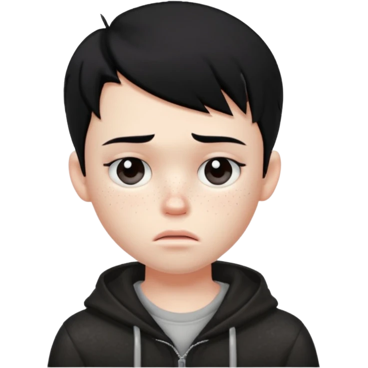 a PRETTY BRATZ boy with black long hair looking sad and covering his face emoji