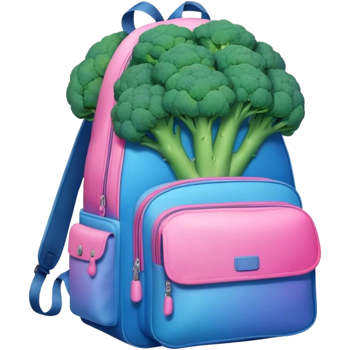 A Big blue backpackfilled with pink ombre broccoli  emoji