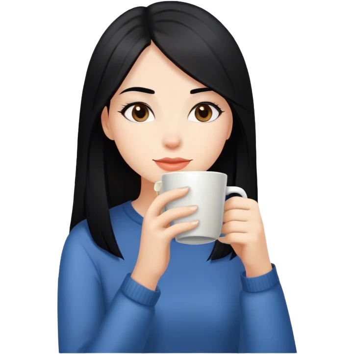 Girl with black straight hair drinking coffee  emoji