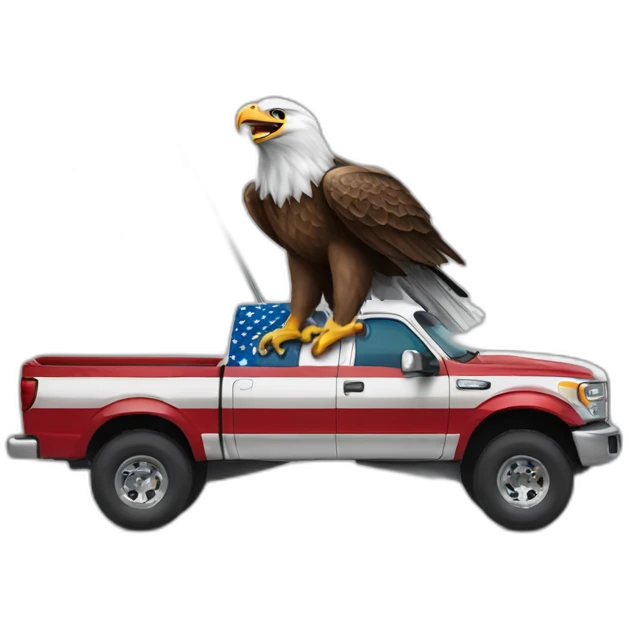 An eagle with american flag catching a truck emoji