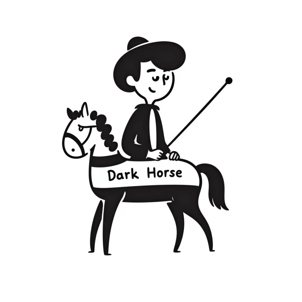 Polk on a horse labeled 'Dark Horse', simple lines, campaign hat emoji
