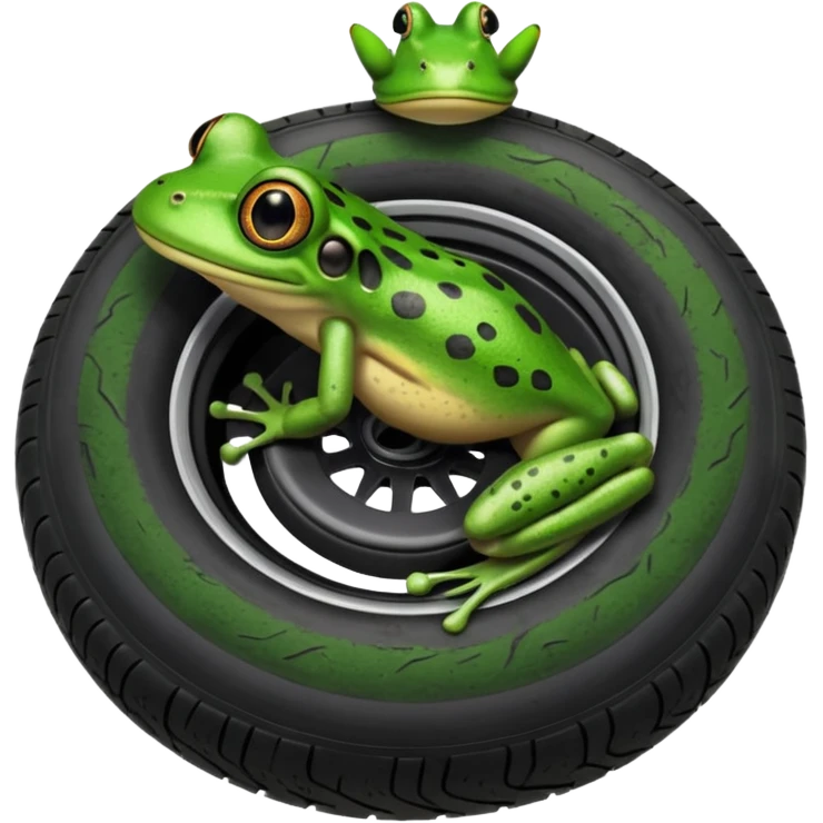 Frog head on top of tire. The tire is the body and the legs are on the bottom of the tire emoji