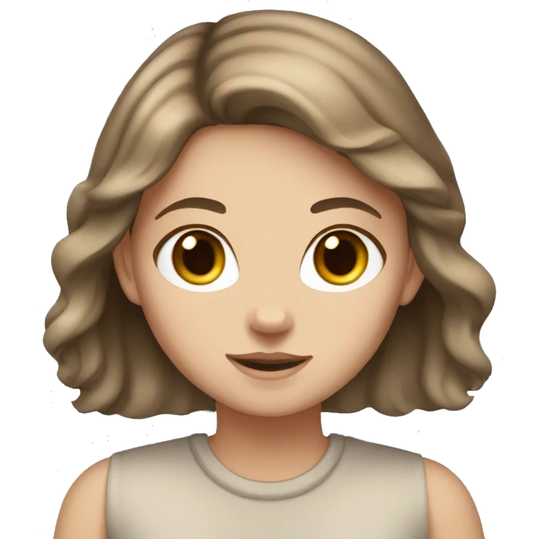 White girl brown hair with beige grey cat emoji