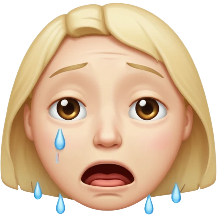 crying emoji with eyes open wide, visible eye bags, 3/4 profile emoji