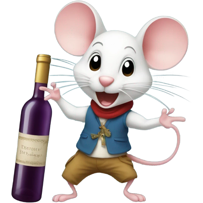 Dancing mice around bottle of wine, one is a boy mouse emoji