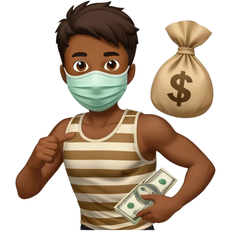 robber running with a stripped top and a money bag over his shoulder and a mask  emoji