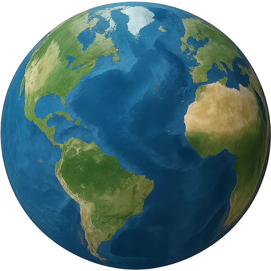 realistic earth globe with blue oceans and green continents, no background emoji