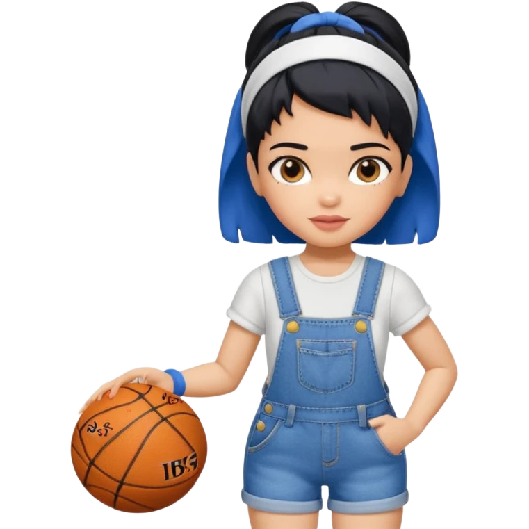 generate a pretty bratz that looks like Kajol Devgn\ bollywood actress
 Wearing  denim overalls with short blackhair and a blue hairband. Carrying a basketball emoji