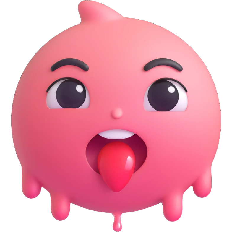 moaning mouth with heart eyes, blushing cheeks, and sweat drops, expressive 3D emoji style emoji