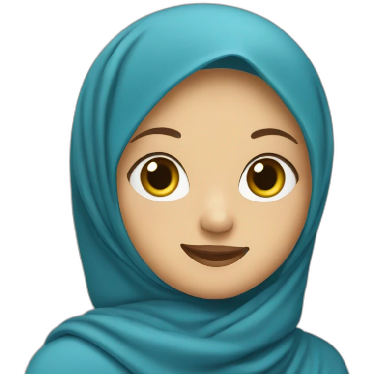 create a girl in a blue hijab pointing upwards emoji