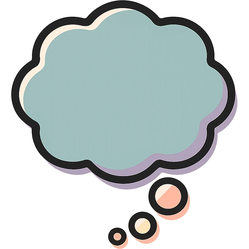 thought bubble with wavy edges, icon-color-outlined style, well detailed, detailed shadows and highlights, thin clean contours, soft rounded shapes, pastel palette #98B5BC, #B5B3C1, #C9A3C9, #E4C0CA, #F7DCD1, #F7C0AA, modern Japanese pop art and sticker aesthetics, soft lighting, transparent background emoji
