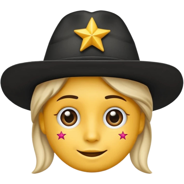 Crie um emoji com um chapéu de palhaço em preto e branco e com estrelinhas na cabeça como se o emoji estivesse tonto emoji