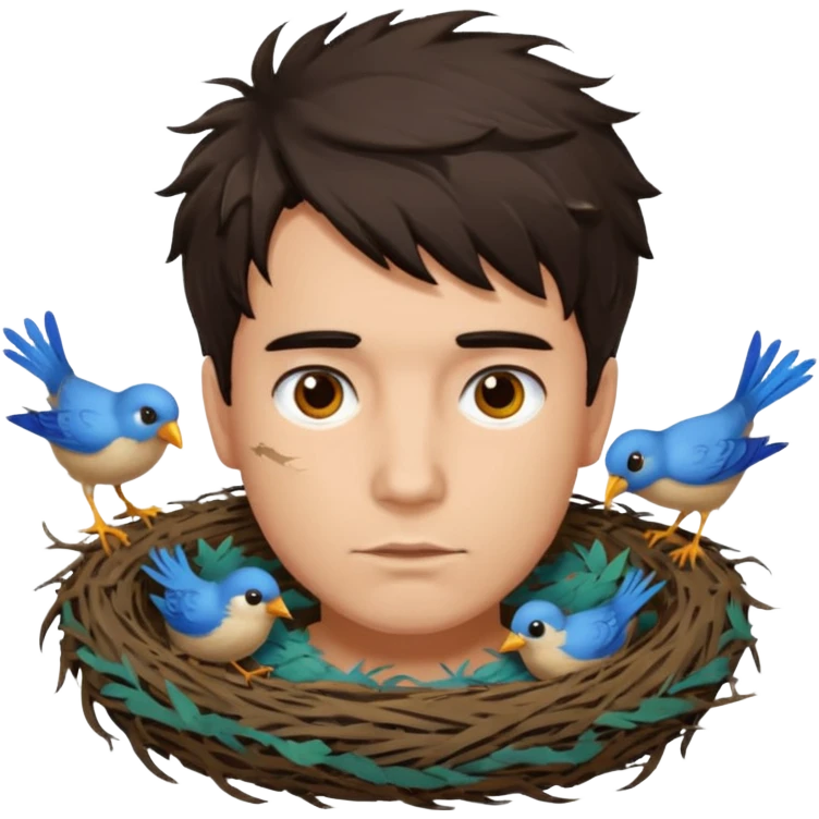 Man who has a Birds Nest haircut emoji