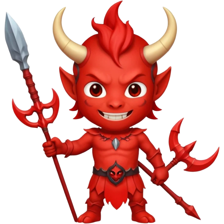 a Red devil, short horn Chibi red demon hold a trident emoji