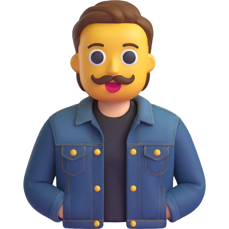 Create a realistic 3D emoji based on the provided photo, preserving facial details but without pimples and mustache, wearing a black denim jacket, in the Microsoft 3D emoji style. emoji