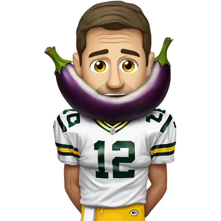Aaron Rodgers holding an eggplant above his head emoji