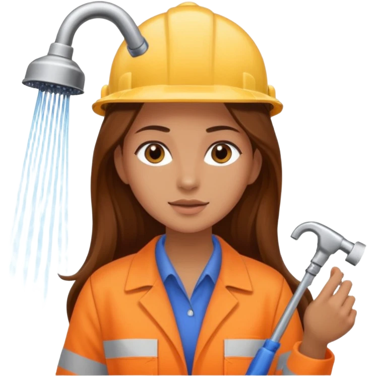 beautiful girl with long brown hair constructing new shower emoji