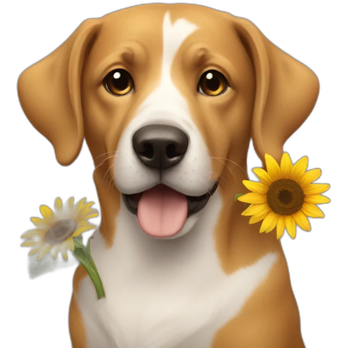dog holding sunflower emoji