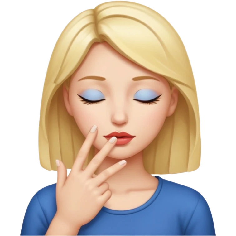 girl with her eyes closed and one hand out side ways her fingers pointed forwards with her lips pressed together  emoji