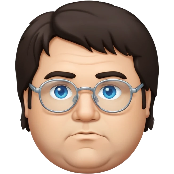 Fat man with shaggy dark hair and silver glasses and blue eyes emoji