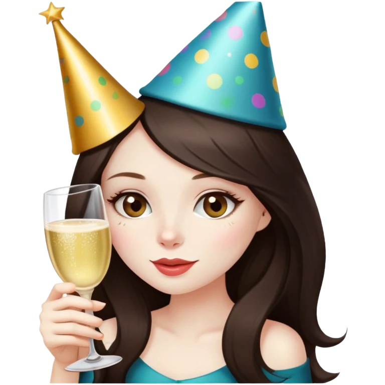girl with long dark brown hair and pale skin partying and drinking emoji