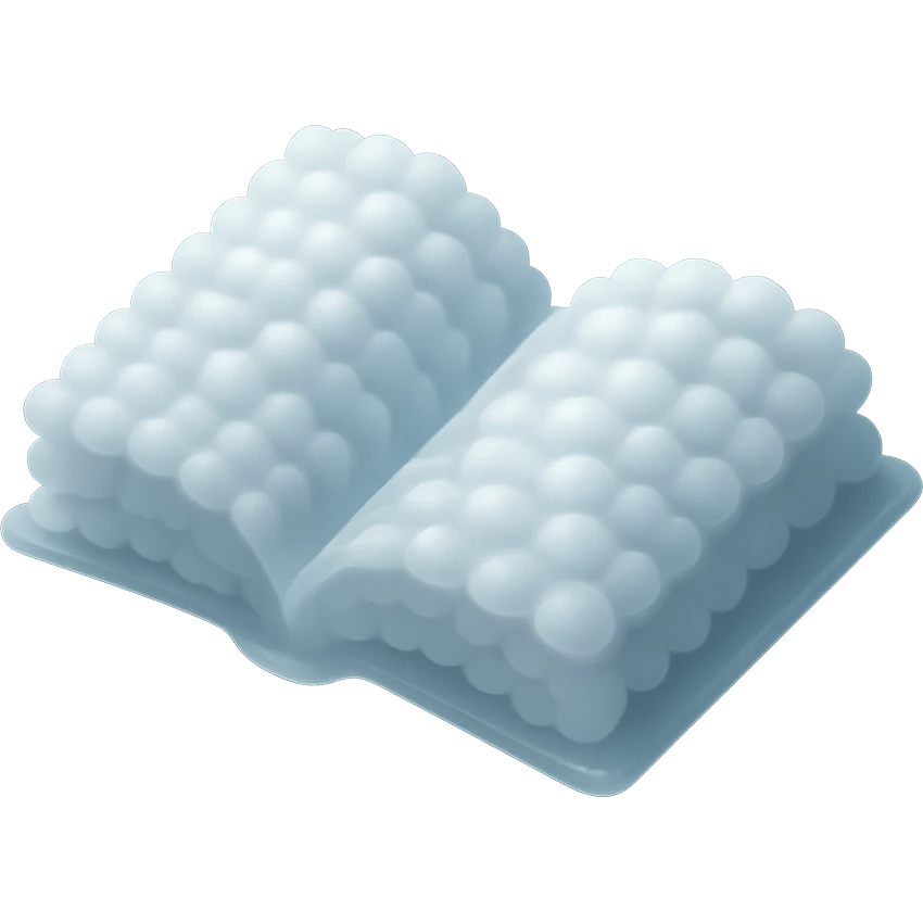 thick open book made entirely of small, very bright white fluffy convex clouds, matte glass style emoji