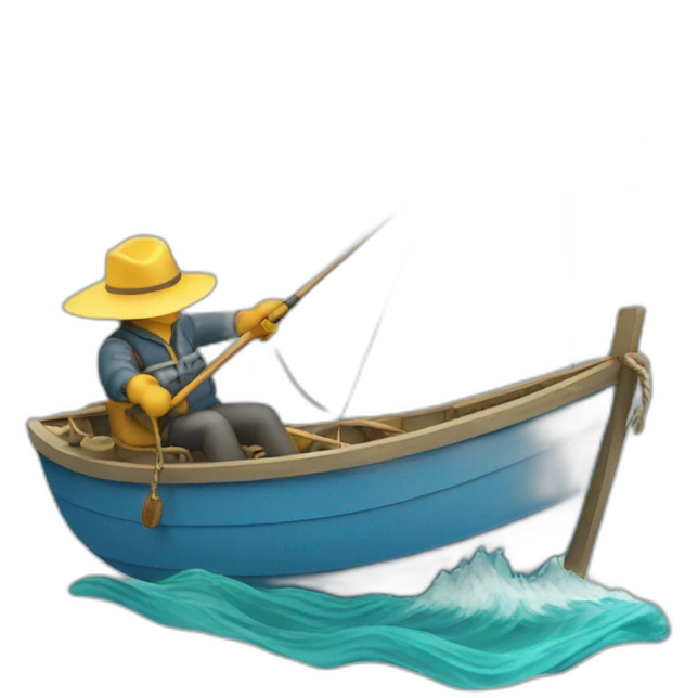 boat with man fishing wit huge hook emoji