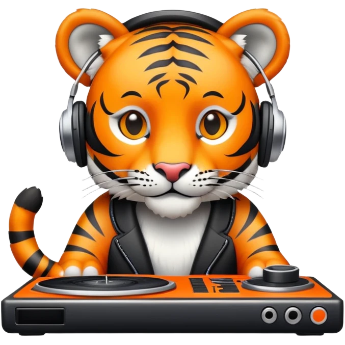 Tiger DJ with headphones and turntable emoji
