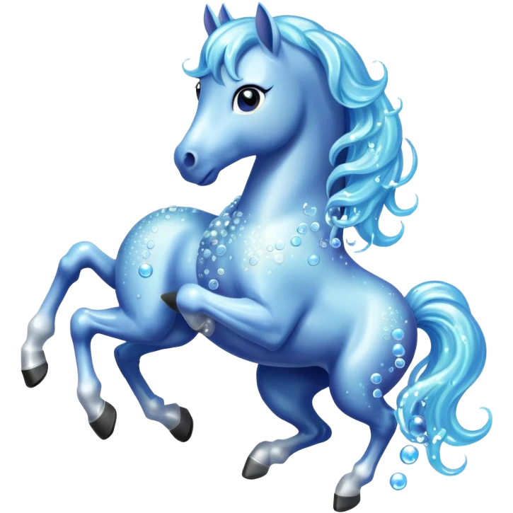 A magical horse made entirely of transparent bubbles and water, with a flowing mane of small bubbles emoji