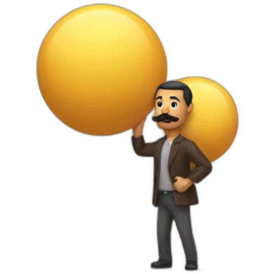 Man with mustache strenuously carrying heavy balls emoji