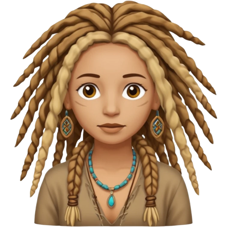 Brown and blonde dreads on tan woman boho emoji
