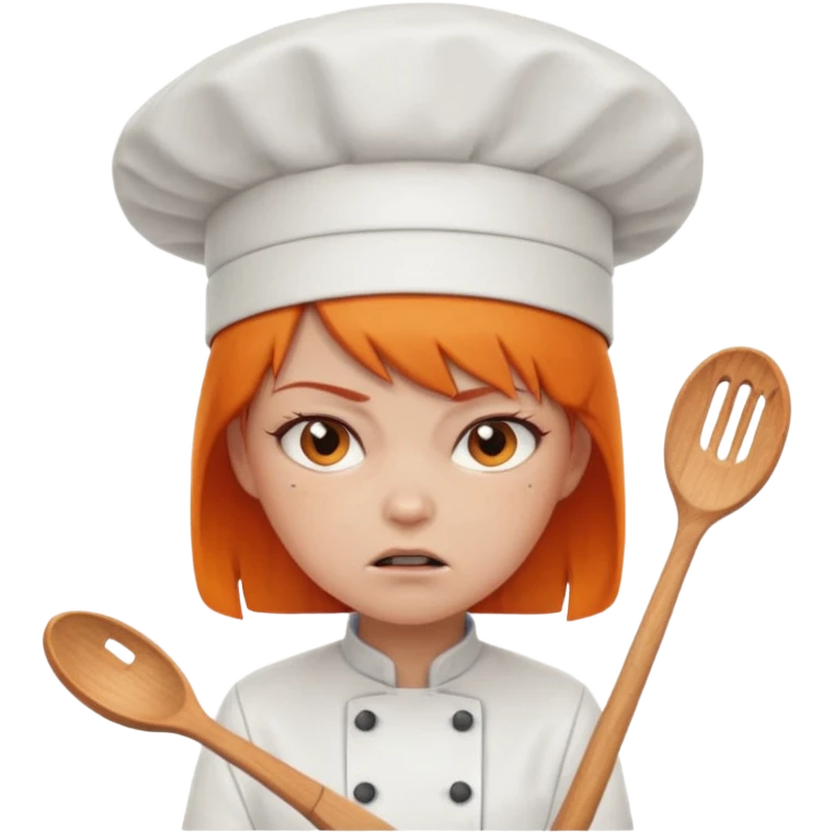 girl, Short orange hair, angry, wearing chef uniform and chef hat emoji