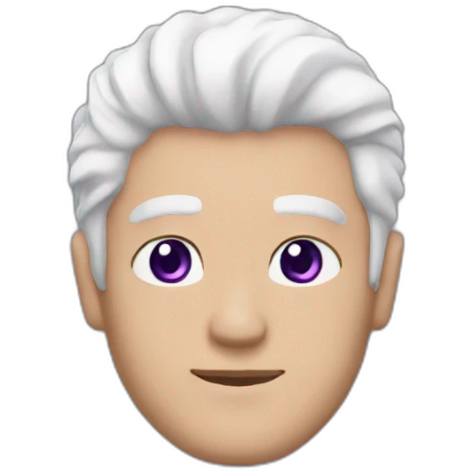 White hair's guy with black swether and purple eyes emoji