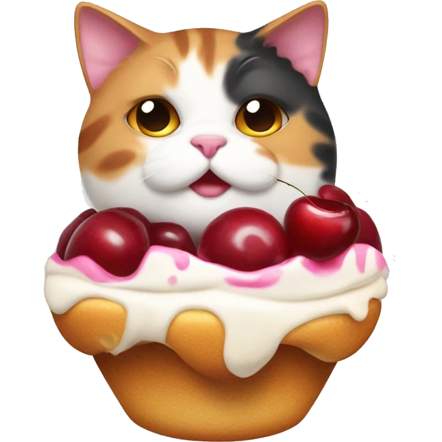 Fat calico cat with cherry sundae emoji