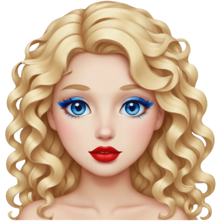 Blue eyeshadow and red lips with matching blush long blonde curly hair emoji