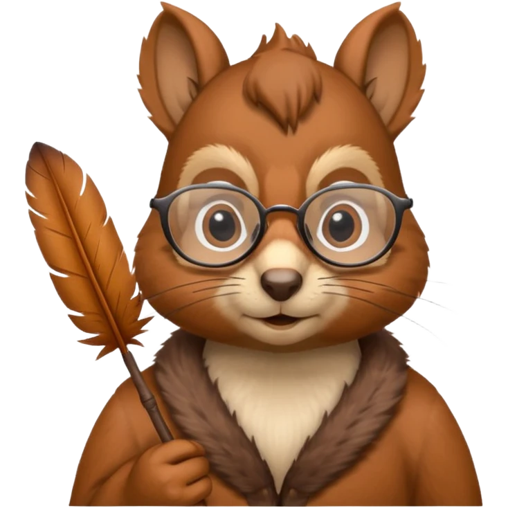 écureuil savant, air sérieux, tenant une plume, lunettes emoji
