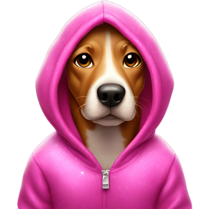 Hot pink Dog wearing hoodie with sparkles  emoji