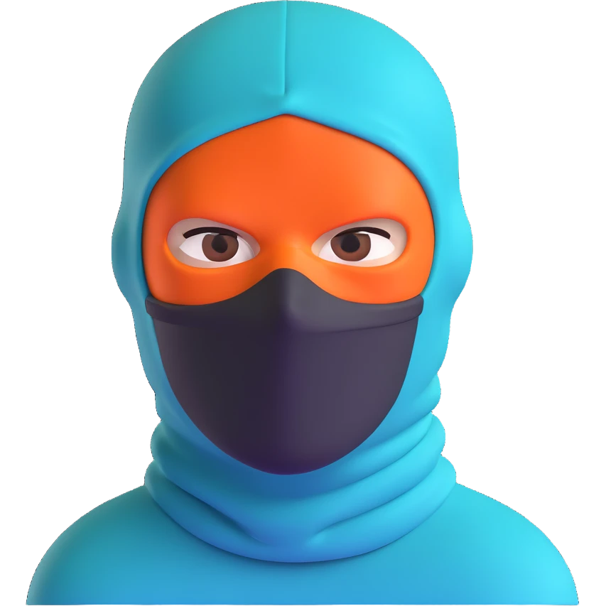 menacing robber with teal and orange balaclava emoji