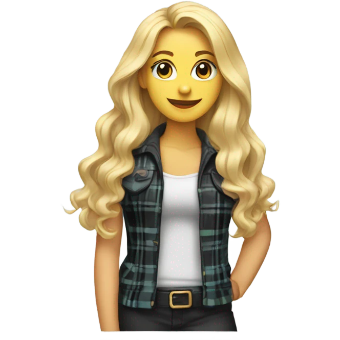 A lady with long blonde hair and a plaid jacket and a black tank top emoji