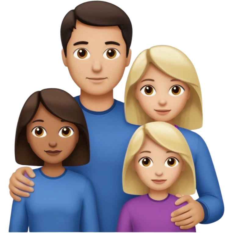 Familia : Hombre pelo oscuro, Mujer pelo cafe, hija mayor pelo mono , hija menor pelo oscuro. emoji